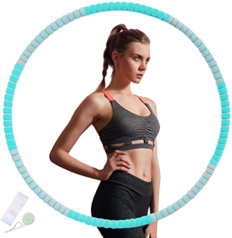 Dreamstar Weighted Hoola Hoops for Adults Fitness, Upgraded 1kg Adjustable Weighted Hula Hoops Set for Exercise Weight Loss Workout Training(8-Section, Green)