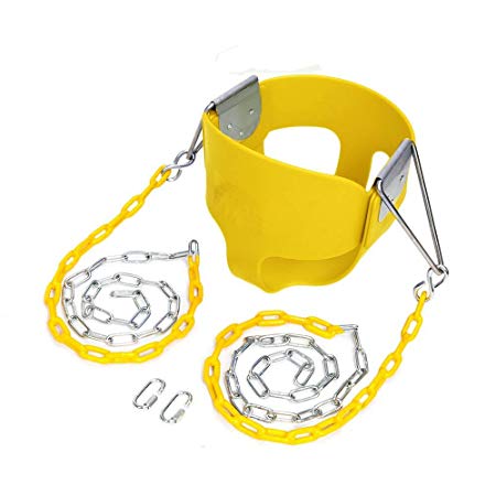 JOYMOR Outdoor High Back Full Bucket Toddler Swing Seat with Plastic Coated Chain for Kids Blue (Yellow)