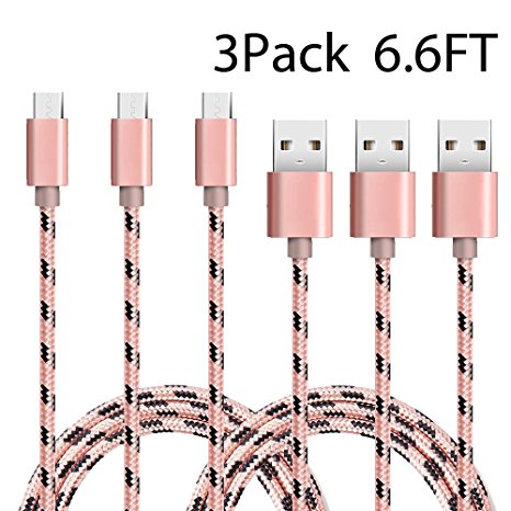 Micro USB Cable, 3Pack 6.6FT Long Nylon Braided High Speed USB to Micro USB Charging Cables Android Charger Cord