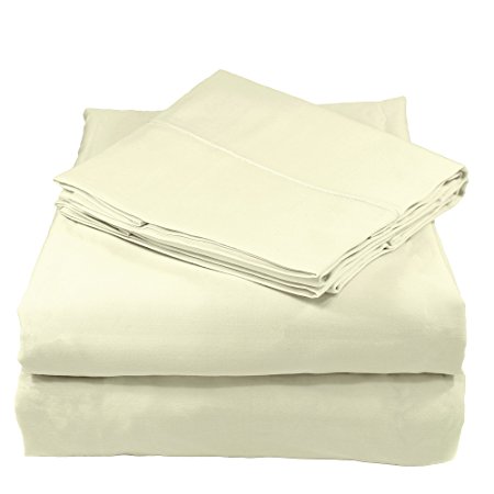 Whisper Organics Bed Sheets, Organic 100% Cotton Sheet Set, 500 Thread Count, 4 Piece: Fitted Sheet, Flat Sheet + 2 Pillowcases, Queen, Ivory