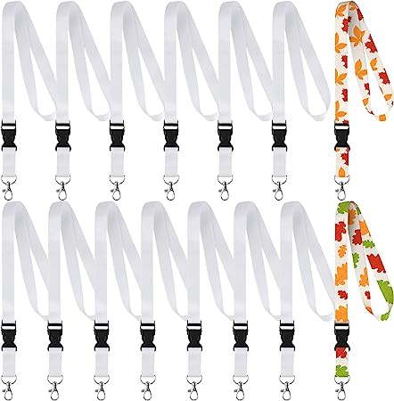 Outus Sublimation Lanyard Blank White Sublimation Neck Lanyards Neoprene DIY Sublimation Lanyards Christmas Gifts for Keychain Card Name Badge Holder (10 Pieces)