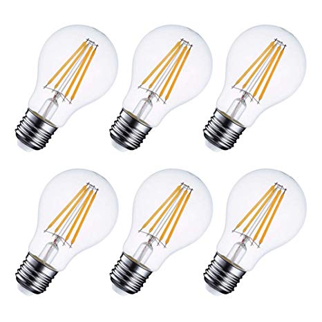 Comyan E26 LED Vintage Bulbs Dimmable A19 8.3W Equivalent 60W 800lm 2700K Warm White 120V Full Glass Body 6 Pack