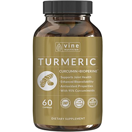 Turmeric Curcumin Joint Supplement With BioPerine - 95% Curcuminoids Pain Relief For Joints- Anti-Inflammatory And Natural Antioxidant -750mg Per Capsule, 60 Non-GMO Vegetable Capsules