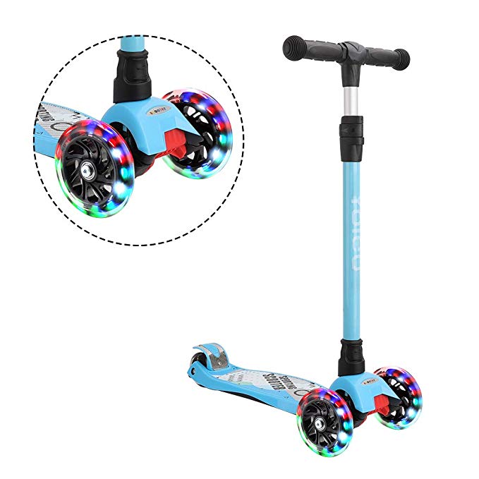 YOLEO Kick Scooter for Kids, Scooters 3 Wheel Glider T-Bar Adjustable Height with PU Flashing Wheels Wide Deck for Children Boys Girls Ages 3 , Supports 50 kg/ 110 lbs, Xmas