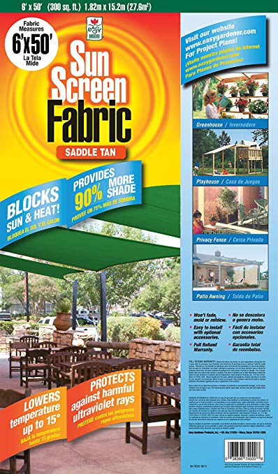 Easy Gardener Sun Screen Fabric (Reduces Temperature Up to 15 Degrees, Provides 75% More Shade) Saddle Tan Shade Fabric, 6 Feet x 50 Feet