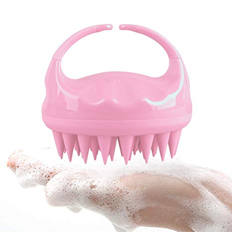 Scalp massager shampoo brush with Soft Silicone, Dry and wet application Comb for Men, Women, Kids and Pet Hair Deep Cleaning (Cherry pink)