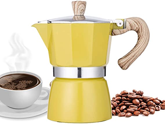 NARCE Stovetop Espresso Maker Moka Pot 3 Cup - 5oz| Yellow - Cuban Coffee Maker| Stove top coffee maker| Moka Italian espresso |greca coffee maker| Aluminum