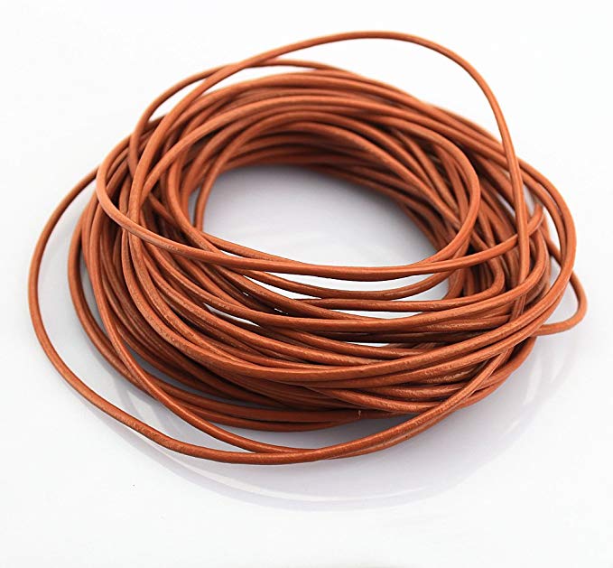 LolliBeads (TM) 2 mm Genuine Round Leather Cord Braiding String Light Brown 10 Meters (10 Yards)