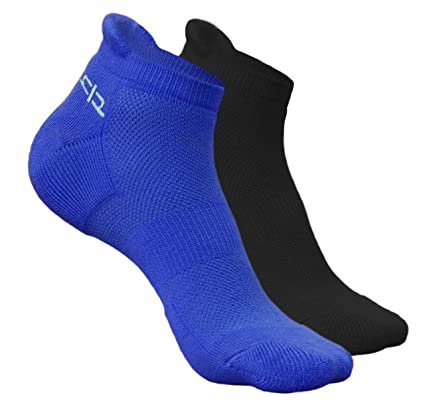 Heelium Bamboo Men's Ankle Socks for Running Sports & Gym, Black Grey White & Blue, Anti Odour Breathable Durable Anti Blister Free Size (Shoe Size UK7 - UK12), Combo Pack of 2 Pairs