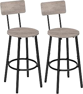 HOOBRO Bar Stools,Set of 2 Bar Stools with Footrest and Back,25.2" Bar Chairs for Kitchen Island, Dining Room,Counter Height Bar Stools, Easy to Assemble, Greige and Black BG32BY01G1