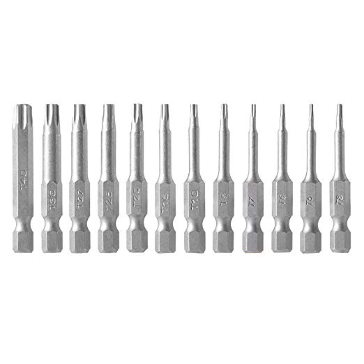 Xcsource 12pcs 50mm 1/4" Hex Shank Torx Head Star Screwdriver Bits T5-T40 Power Tools Repair Kits BI345