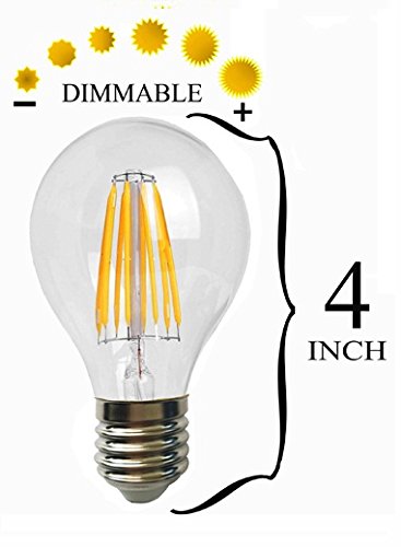 SleekLighting 8 Watt A19 LED Filament Dimmable General Purpose Household Light Bulb, Warm White 2700K, E26 Medium Base
