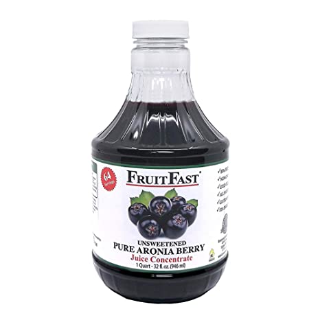 100% Pure Aronia Berry Juice Concentrate (32 Fl Oz.) by FruitFast - Unsweetened, Non-GMO and Kosher Certified Chokeberry Concentrate - 64 Servings | Refrigerate On Arrival (32 Ounce)