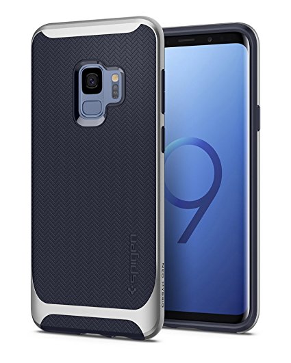 Spigen Neo Hybrid Galaxy S9 Case with Flexible Herringbone Pattern Protection and Reinforced Hard Bumper Frame for Samsung Galaxy S9 (2018) - Arctic Silver