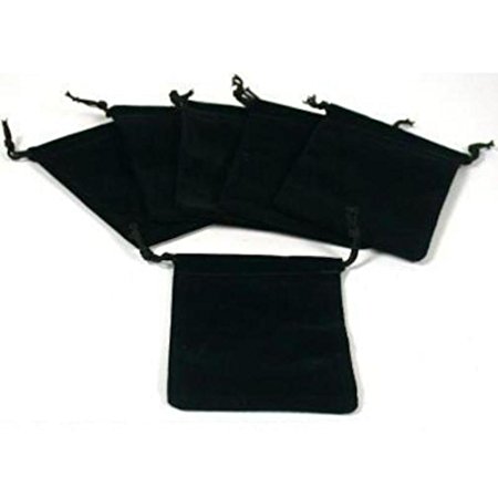 6 Pouches Black Velvet Drawstring Jewelry Bags 3"