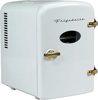 Frigidaire Retro Mini Personal Fridge Cooler, Holds up to 9 Cans, Portable for Car, Office, Bedroom, Dorm Room, or Cabin, Includes 110V AC and 12V DC cords - White Gold (Special Edition Color)