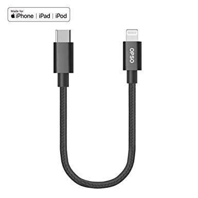 OPSO USB C to Lightning Cable Nylon Braided 20cm, [Apple MFi Certified] Supports Power Delivery Fast Charging Syncing with Type C PD Charger, Compatible for iPhone 11 Pro Max X XS XR XS Max 8 Plus