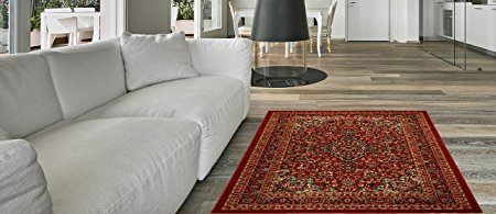 Anti-Bacterial Rubber Back AREA RUGS Non-Skid/Slip 3x5 Floor Rug | Red Traditional Floral Indoor/Outdoor Thin Low Profile Living Room Kitchen Hallways Home Decorative Traditional Rug