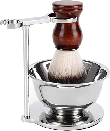 SANWA Deluxe Heavyweight Stainless Shaving Brush Razor Stand with Big Soap Bowl and Shave Brush Set,Dad Gifts,boyfriend Gifts,Husband Gifts for Him