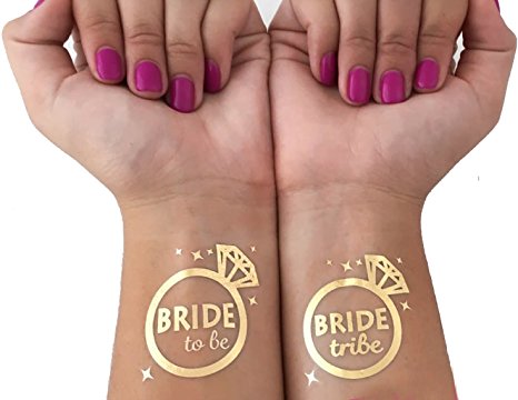 (12 pack) Bachelorette and Bride Tribe Temporary Tattoos by Bachelorette Babes -Metallic Shiny Gold Tattoos - Bachelorette Party Supplies and Accessories Favors