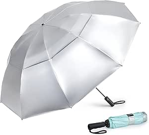 G4Free 46/54/62 Inch Large Compact Golf Umbrella Windproof 10 Ribs Reverse Travel Umbrella for Rain Double Canopy Vented Umbrella Automatic Open Close