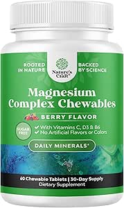 Sugar Free Magnesium Glycinate Chewable - Chewable Magnesium for Adults & Kids with Glycinate Taurate & Citrate Complex Plus Vitamins D3 B6 & C - Vegetarian Non-GMO & No Artificial Flavors (30 Day)