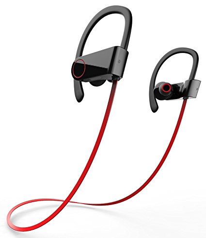 Bluetooth Headphones, Gohitop SweatProof Wireless Bluetooth 4.1 Earbuds Noise Cancelling, - Superb Sound with Mic - Great for Running, Gym, Exercise - Red