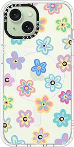 MOSNOVO Compatible with Magsafe Designed for iPhone 15 Plus Case, [Buffertech 6.6 ft Drop Impact] Shockproof TPU Protective Bumper with Hard Back Groovy Flower Phone Case - Clear