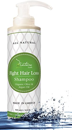 Nature Lush Organic Argan Anti-Hair Loss Shampoo with Rich Vitamins – Sulfate Free & Rich Saw Palmetto DHT Hair Root Treatment – For Men & Women - 100% Pure, Natural – All Hair Types (500 ml)