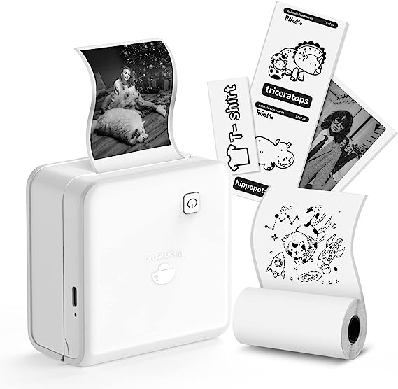 Phomemo M02 Pro 300 DPI Taschendrucker Mini Thermo Fotodrucker für Handy, Sticker Drucker, Kompatibel mit 15,25,53 mm Papier, für iOS und Android, ideal für Journal, Fotodruck, Arbeit, Memo - Weiß