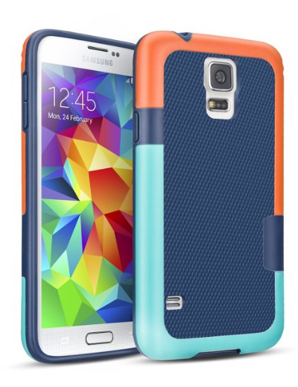 Galaxy S5 Case,TILL(TM) Hybrid Impact Defender 3 Color Rugged Case, Soft PC Bumper  Strips Anti-slip Back Shockproof Protective Slim Cover Shell for Samsung Galaxy S5 I9600 GS5(Orange & Blue)