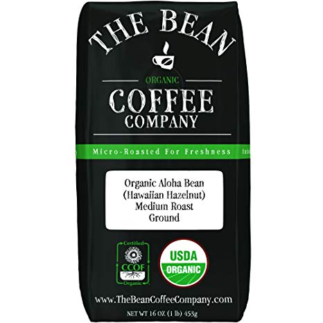 The Bean Coffee Company Organic Aloha Bean (Hawaiian Hazelnut), Medium Roast, Ground, 16-Ounce Bag
