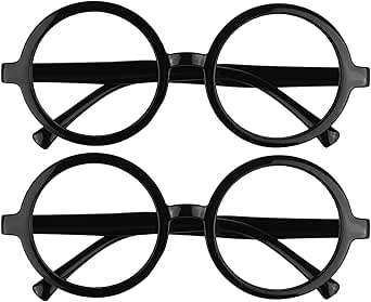 BCP 2 Pieces Plastic Wizard Glasses Round Glasses Frame No Lenses for Costume Party Supplies Black Color