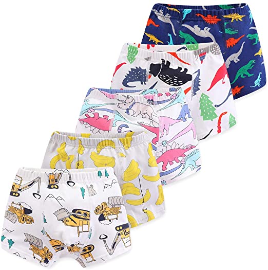 CHUNG Toddler Little Boys Underwear Soft Modal  Cotton Boxer Briefs Pack of 5/10 Dinosaur 2-9Y