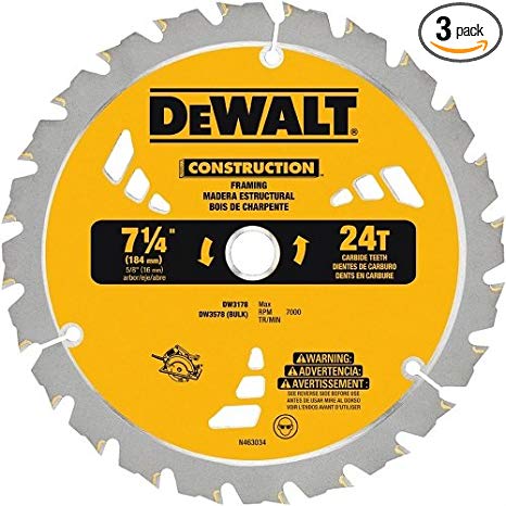 DEWALT DW3578B3 7.250 24T Framing Saw Blade Black, 3-Pack