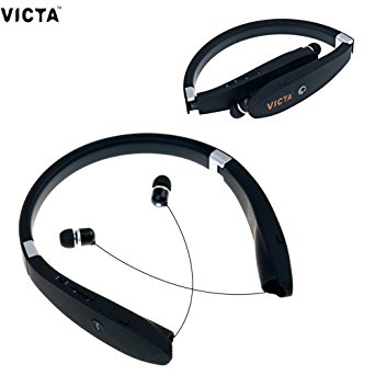 Bluetooth Headsets, VICTA Wireless Stereo Headphones Neckband with Retractable Earbuds for iPhone/Samsung/Sony/iPad and other Bluetooth Device (BLACK 991)