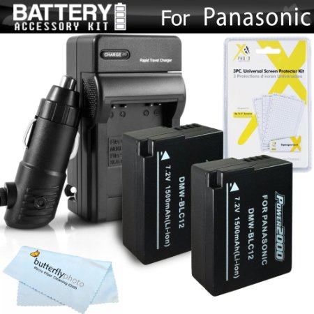 2 Pack Battery And Charger Kit For Panasonic Lumix DMC-FZ1000, DMC-FZ200, DMC-G5, DMC-G6, DMC-GH2, DMC-FZ300K, DMC-GX8, DMC-G7 Digital Camera Includes 2 Replacement DMW-BLC12, DMW-BLC12E, DMW-BLC12PP Batteries   Charger   More