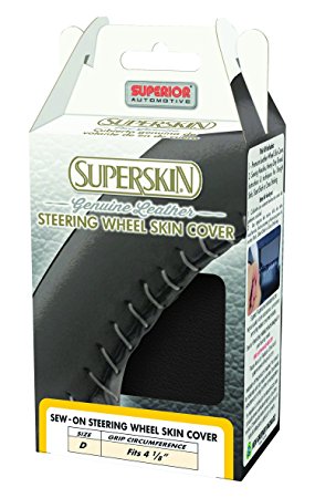 Superior 58-0800B Superskin Steering Wheel Cover, Genuine Leather, Size "D", Black