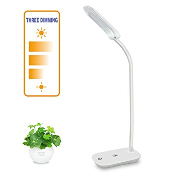 Portable Eye Friendly LED Desk lamp, Touch Sensitive, 3 levels of dimming brightness, Sturdy Gooseneck, Adjustable Arm & Head, 5W Energy-Efficient Table Light