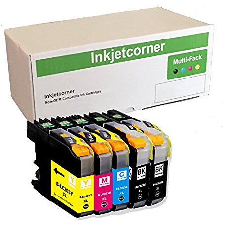 Inkjetcorner 5 Pack Compatible Ink Cartridges with Version 3 chipset Replacement for LC203 MFC-J480DW MFC-J485DW MFC-J680DW MFC-J885DW