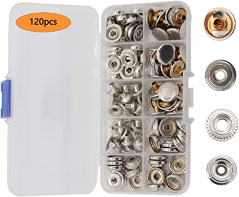 DianMan 120 Pcs Snaps Fastener, (Marine Grade, 3/8" Socket, 5/8" Caps, 30 Sets) Heavy Duty Metal Snaps Button for Boat Canvas