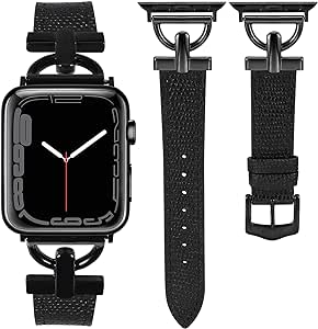 Wearlizer Leather Band Compatible with Apple Watch Band Women 41mm 40mm 38mm 44mm 45mm 42mm 49mm Ultra 2, Dressy Fancy Leather Strap D-Shape Metal Buckle for iWatch Bands Series 9 8 7 6 5 4 3 2 1 SE