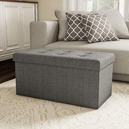 Lavish Home 80-FOTT-5 Large Folding Storage Bench Ottoman – Tufted Cube Organizer Furniture with Removeable Bin for Home, Bedroom, Living Room (Grey),