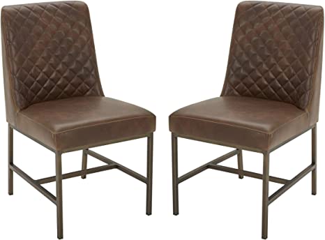 Amazon Brand – Rivet Vermont Modern Faux Leather Diamond Accent Dining Chair, 20"W, Set of 2, Brown