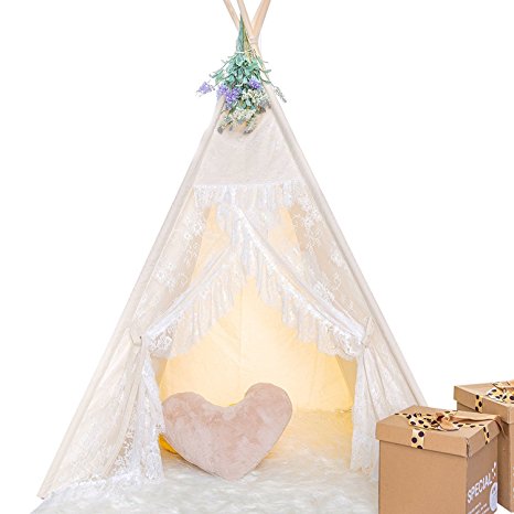 HAN-MM Floral Classic Ivory Kids Teepee Kids Play Tent Childrens Play House Tipi Kids Room Decor