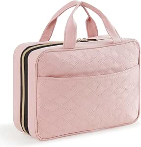 Lifewit Trousse de Toilette de Voyage, Grande Trousse de Maquillage Suspendue pour Femmes, Trousse de Cosmétique Transparente avec Crochet pour Bouteilles Pleines Tailles, Moyen, Rose