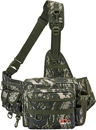 Piscifun Sling Fishing Tackle Bag，Outdoor Fishing Storage Pack，Water-Resistant Fishing Bag Cross Body Sling Bag(Black, Khaki, Camouflage)