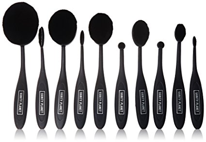 Vanity Planet Blend Party Set of 10 Oval Makeup Brushes, Midnight Black