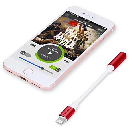 Tranesca Audio 3.5mm Jack Headphone Adapter Compatible with iPhone 7/7s/iPhone 8/8s/iPhone X/XS/XR - (Red)