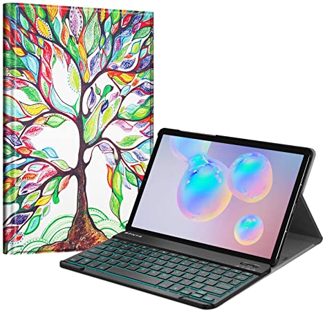 Fintie Keyboard Case for Samsung Galaxy Tab S6 10.5" 2019 (Model SM-T860/T865/T867), [Supports S Pen Wireless Charging] Slim Cover w/Detachable Wireless Bluetooth Keyboard, 7 Color Backlit,Love Tree